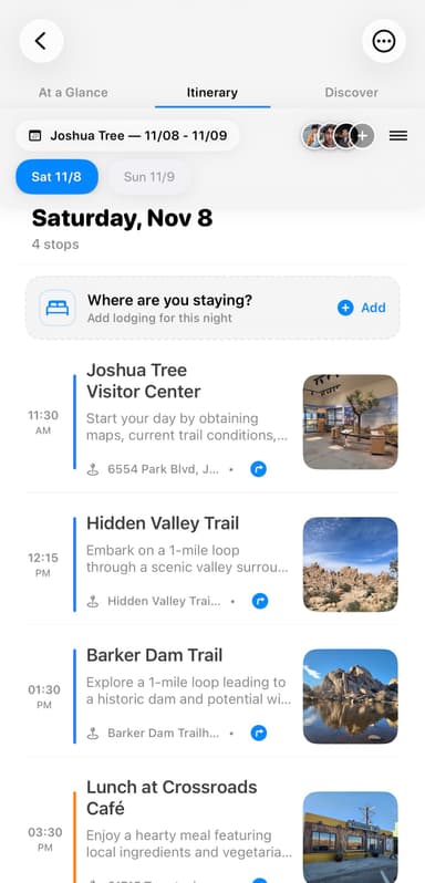 Day in trip itinerary
