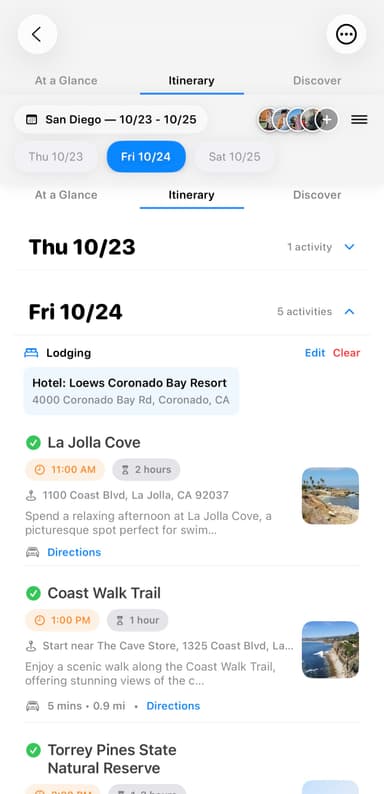 Day in trip itinerary